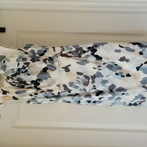 WHBM cream and blue print silk sheath dress